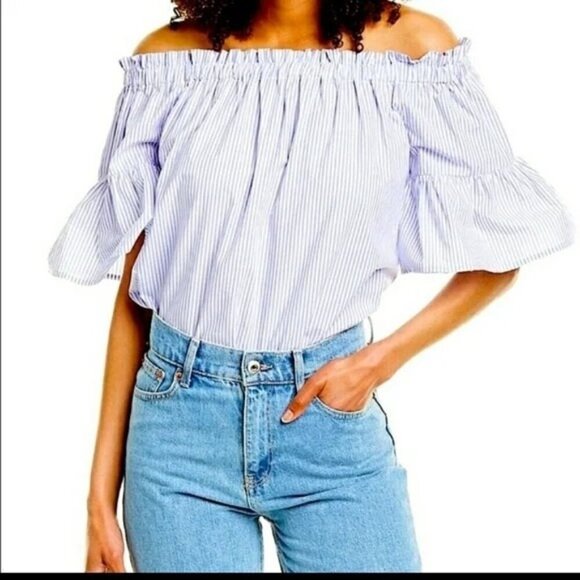 Kate Spade Broome Street Stripe Off the Shoulder Blouse - Picture 1 of 8
